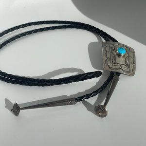 Vintage Sterling Silver and Turquoise Bolo Tie Southwest